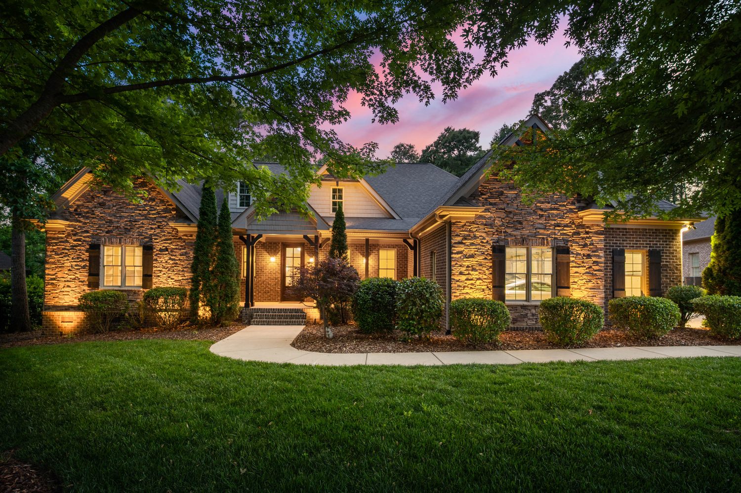 Front exterior at twilight