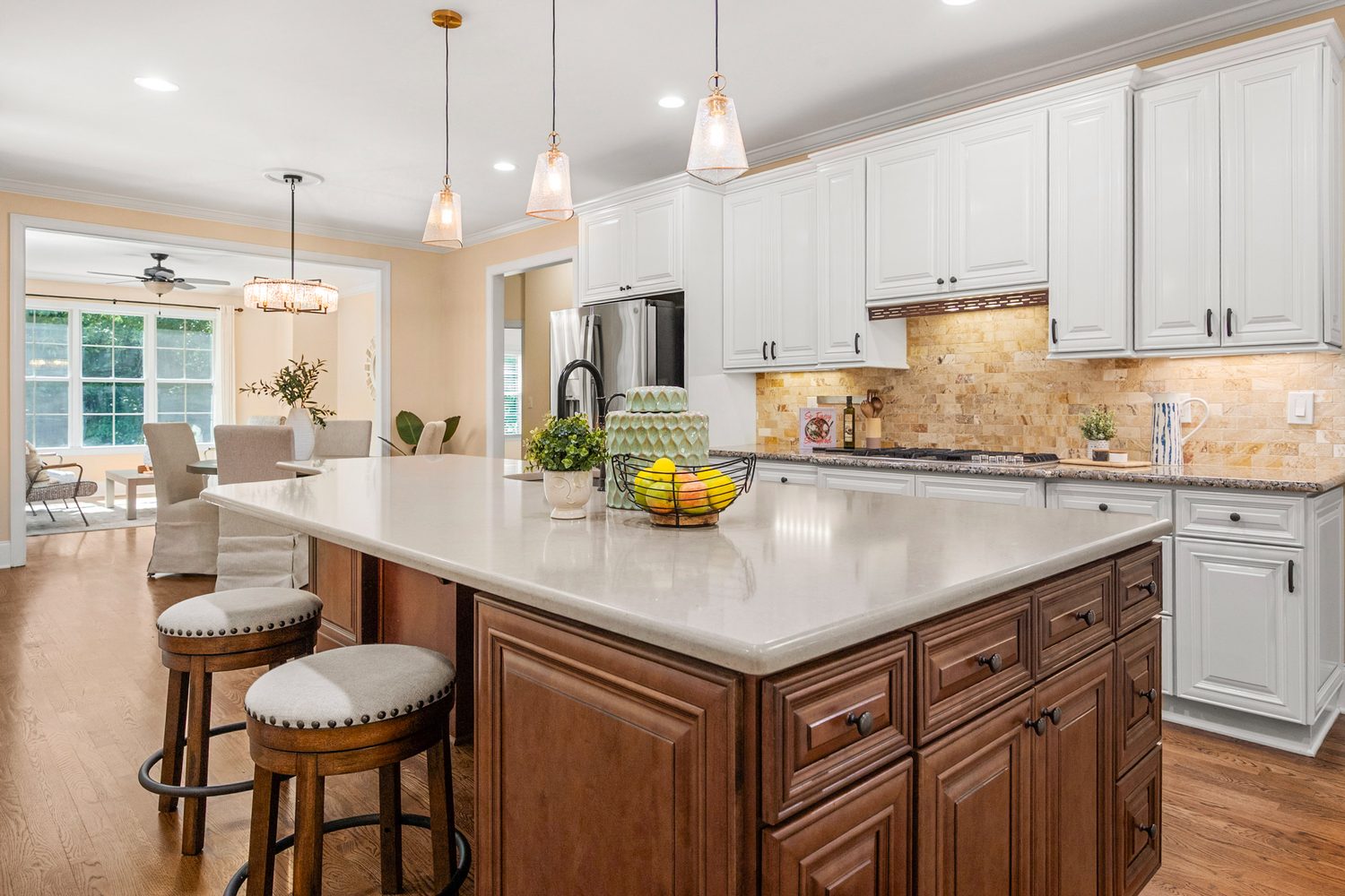 Quartz kitchen island with seating