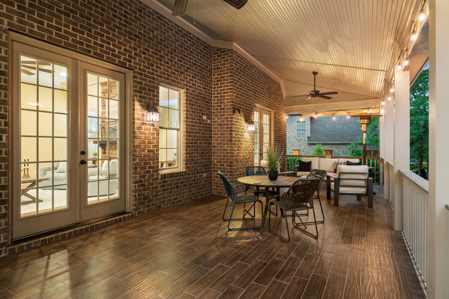 Covered deck at twilight